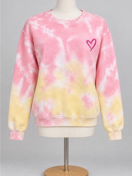 Other - Women’s Tie-Dye Heart Sweatshirt Embroidery Pink & Yellow